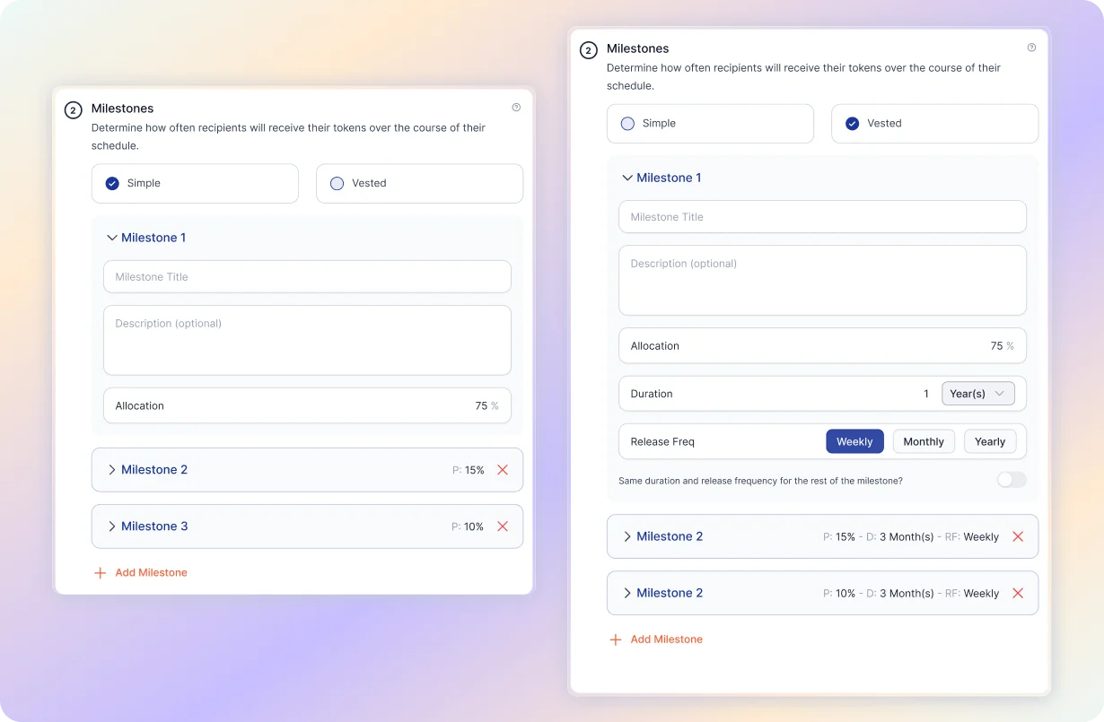 MILESTONE VESTING — after the redesign