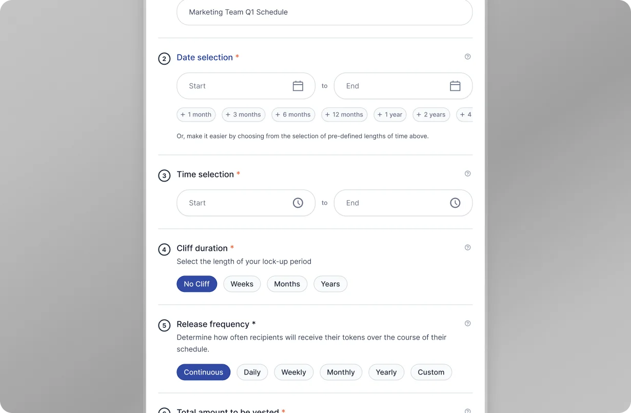 MILESTONE VESTING — before the redesign